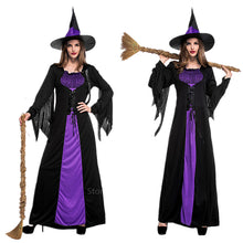 Load image into Gallery viewer, Halloween Witch Vampire Costumes for Women Adult Scary Purple Carnival Party Performance Drama Masquerade Clothing with Hat
