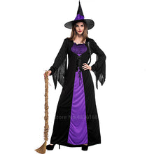 Load image into Gallery viewer, Halloween Witch Vampire Costumes for Women Adult Scary Purple Carnival Party Performance Drama Masquerade Clothing with Hat
