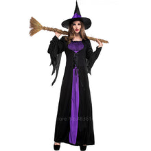 Load image into Gallery viewer, Halloween Witch Vampire Costumes for Women Adult Scary Purple Carnival Party Performance Drama Masquerade Clothing with Hat
