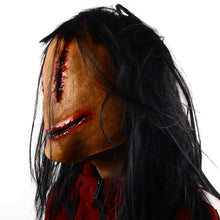 Load image into Gallery viewer, Halloween long hair mask Cosplay tricky costume props Halloween horror masquerade mask Bloody horror smile scary
