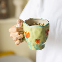 Load image into Gallery viewer, Hand-painted Flower Ceramic Coffee Cup Home Office Mug With Saucer Breakfast Milk Juice Tea Handle Cup Gift Microwave Safe
