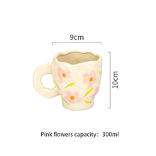Load image into Gallery viewer, Hand-painted Flower Ceramic Coffee Cup Home Office Mug With Saucer Breakfast Milk Juice Tea Handle Cup Gift Microwave Safe
