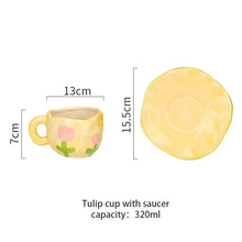 Load image into Gallery viewer, Hand-painted Flower Ceramic Coffee Cup Home Office Mug With Saucer Breakfast Milk Juice Tea Handle Cup Gift Microwave Safe
