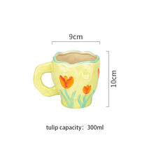 Load image into Gallery viewer, Hand-painted Flower Ceramic Coffee Cup Home Office Mug With Saucer Breakfast Milk Juice Tea Handle Cup Gift Microwave Safe

