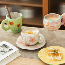 Load image into Gallery viewer, Hand-painted Flower Ceramic Coffee Cup Home Office Mug With Saucer Breakfast Milk Juice Tea Handle Cup Gift Microwave Safe
