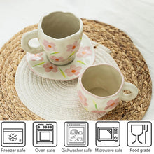 Load image into Gallery viewer, Hand-painted Flower Ceramic Coffee Cup Home Office Mug With Saucer Breakfast Milk Juice Tea Handle Cup Gift Microwave Safe
