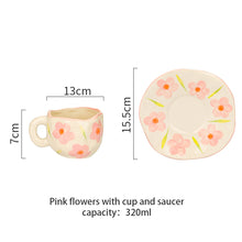 Load image into Gallery viewer, Hand-painted Flower Ceramic Coffee Cup Home Office Mug With Saucer Breakfast Milk Juice Tea Handle Cup Gift Microwave Safe
