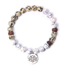 Load image into Gallery viewer, Handmade Natural Stone Lotus Ohm Buddha Beads Bracelet Pink Zebra Stone Lotus Charm Bracelet for Women Men Yoga  Jewelry Gifts
