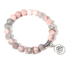 Load image into Gallery viewer, Handmade Natural Stone Lotus Ohm Buddha Beads Bracelet Pink Zebra Stone Lotus Charm Bracelet for Women Men Yoga  Jewelry Gifts
