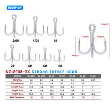 Load image into Gallery viewer, 10pcs/lot Saltwater Fishing Hook Matte Tin Treble Hook 2/0#-1/0#-1#-2#-4#-6#-8# High-Carbon Steel High Strength 3X Hook
