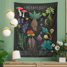 Load image into Gallery viewer, Herbology Botanical Tapestry Wall Hanging Witchcraft Mushroom Plant Illustration Tapestry Boho Hippie Wall Art Aesthetics Decor
