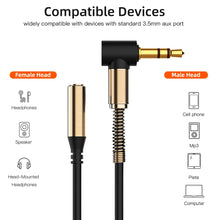 Load image into Gallery viewer, High Quality 3.5mm Jack AUX  Male to Female Extension Cable 90 Degree Right Angle Auxiliary Speaker Cable for PC Headphone
