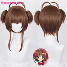 Load image into Gallery viewer, High Quality Anime Card Captors Sakura Sakura Kinomoto Cosplay Wig With Headwear Heat Resistant Hair Party Cute Wigs + Wig Cap
