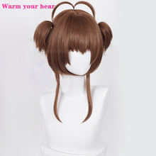 Load image into Gallery viewer, High Quality Anime Card Captors Sakura Sakura Kinomoto Cosplay Wig With Headwear Heat Resistant Hair Party Cute Wigs + Wig Cap
