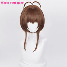 Load image into Gallery viewer, High Quality Anime Card Captors Sakura Sakura Kinomoto Cosplay Wig With Headwear Heat Resistant Hair Party Cute Wigs + Wig Cap
