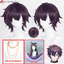 Load image into Gallery viewer, High Quality Vtuber Shoto Cosplay Wig Purple Black Short 30cm Heat Resistant Synthetic Hair Anime Halloween Party Wigs + Wig
