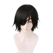 Load image into Gallery viewer, Himeno Cosplay Wig With Eyes Patch Anime Chainsaw Man Cosplay 30cm Black Short Hair Wig Heat Resistant Wig + a wig cap
