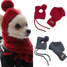 Load image into Gallery viewer, Hat for Dogs Winter Warm Stripes Knitted Hat+Scarf Collar Puppy Teddy Costume Christmas Clothes Santa Dog Costume
