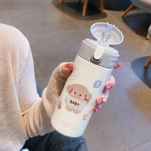 Load image into Gallery viewer, Holaroom Stainless Steel Thermos Vacuum Flask Creative Straw Cup Cute Thermal Insulation Water Bottle Practical Gift About 380ml

