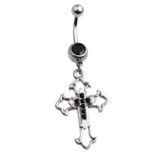 Load image into Gallery viewer, Hollow Cross Dangle Belly Button Rings Navel Piercing Bar Clear Black CZs Belly Piercing Nombril Oreja Gothic Body Jewelry Punk
