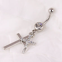 Load image into Gallery viewer, Hollow Cross Dangle Belly Button Rings Navel Piercing Bar Clear Black CZs Belly Piercing Nombril Oreja Gothic Body Jewelry Punk
