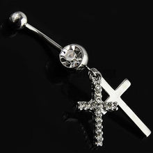 Load image into Gallery viewer, Hollow Cross Dangle Belly Button Rings Navel Piercing Bar Clear Black CZs Belly Piercing Nombril Oreja Gothic Body Jewelry Punk
