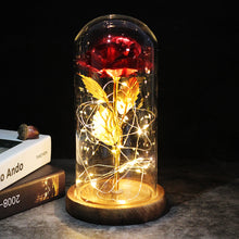 Load image into Gallery viewer, LED Enchanted Galaxy Rose Eternal 24K Gold Foil Flower With Fairy String Lights In Dome For Christmas Valentine's Day Gift

