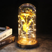 Load image into Gallery viewer, LED Enchanted Galaxy Rose Eternal 24K Gold Foil Flower With Fairy String Lights In Dome For Christmas Valentine's Day Gift
