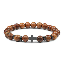 Load image into Gallery viewer, Men Bracelet Wooden Beads Cross 7 Chakra  Healing Balance Onyx Bracelets&amp;Bangles Owl Prayer Reiki Buddha Women Jewelry Homme
