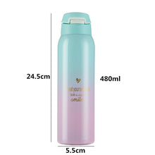 Load image into Gallery viewer, 480ML Insulated Thermals Milk&amp;Coffee Cup18/8 Stainless Steel Thermos Straw Water Bottle Gradient Sports Vacuum Flask
