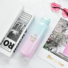 Load image into Gallery viewer, 480ML Insulated Thermals Milk&amp;Coffee Cup18/8 Stainless Steel Thermos Straw Water Bottle Gradient Sports Vacuum Flask
