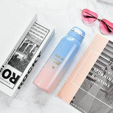 Load image into Gallery viewer, 480ML Insulated Thermals Milk&amp;Coffee Cup18/8 Stainless Steel Thermos Straw Water Bottle Gradient Sports Vacuum Flask
