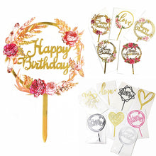 Load image into Gallery viewer, Hot Sell Cake Topper Happy Birthday Anniversary Party Gold Silver Cake Insert Acrylic Cake Decoration Wedding Cake Dessert Decor

