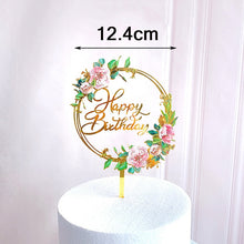 Load image into Gallery viewer, Hot Sell Cake Topper Happy Birthday Anniversary Party Gold Silver Cake Insert Acrylic Cake Decoration Wedding Cake Dessert Decor
