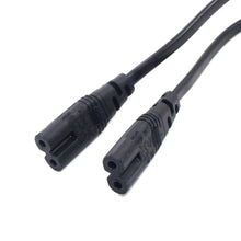 Load image into Gallery viewer, IEC320 C8 to 2X C7 Y Split AC Power Cord, IEC Figure 8 Male to 2 Female 1 in 2 Out AC Power Cable Length
