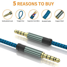 Load image into Gallery viewer, Jack 3.5mm AUX Cable Audio Cable 3.5 mm Jacks Speaker Cable 4 Poles Nylon Braided for Headphones Car MP3 Cord Extension male
