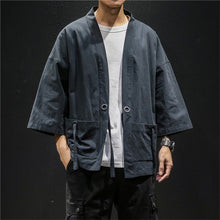 Load image into Gallery viewer, Japanese Fashion Kimono Cardigan Traditional Linen Shirts Men Basic Solid Color Samurai Costume Male Streetwear Yukata Haori
