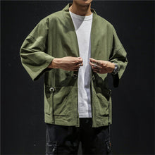Load image into Gallery viewer, Japanese Fashion Kimono Cardigan Traditional Linen Shirts Men Basic Solid Color Samurai Costume Male Streetwear Yukata Haori
