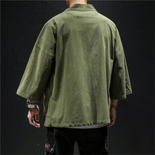 Load image into Gallery viewer, Japanese Fashion Kimono Cardigan Traditional Linen Shirts Men Basic Solid Color Samurai Costume Male Streetwear Yukata Haori
