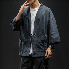 Load image into Gallery viewer, Japanese Fashion Kimono Cardigan Traditional Linen Shirts Men Basic Solid Color Samurai Costume Male Streetwear Yukata Haori
