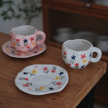 Load image into Gallery viewer, Japanese Hand Painted The Blue Sky and White Clouds Coffee Cup With Saucer Ceramic Handmade Tea Cup Saucer Set Cute Gift For Her
