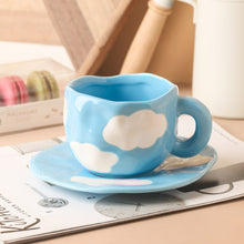 Load image into Gallery viewer, Japanese Hand Painted The Blue Sky and White Clouds Coffee Cup With Saucer Ceramic Handmade Tea Cup Saucer Set Cute Gift For Her
