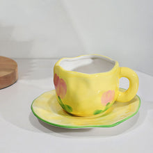 Load image into Gallery viewer, Japanese Hand Painted The Blue Sky and White Clouds Coffee Cup With Saucer Ceramic Handmade Tea Cup Saucer Set Cute Gift For Her
