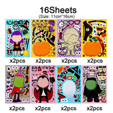 Load image into Gallery viewer, Kids Stickers Make A Face Puzzle Game Halloween Decal DIY Craft Girl Boy Party Supplies School Reward Make Your Own Sticker Gift
