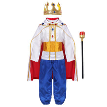 Load image into Gallery viewer, King Prince Costumes For Boys Kids Halloween  Cosplay Dress Up Cloak Crown Scepter Set Carnival Roleplay Party Outfit
