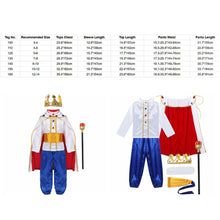 Load image into Gallery viewer, King Prince Costumes For Boys Kids Halloween  Cosplay Dress Up Cloak Crown Scepter Set Carnival Roleplay Party Outfit
