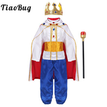 Load image into Gallery viewer, King Prince Costumes For Boys Kids Halloween  Cosplay Dress Up Cloak Crown Scepter Set Carnival Roleplay Party Outfit
