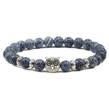 Load image into Gallery viewer, Black Lava Tiger Eye Weathered Stone Bracelets Bangles Classic Owl Beaded Natural Charm Bracelet for Women and Men Yoga Jewelry
