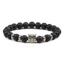 Load image into Gallery viewer, Black Lava Tiger Eye Weathered Stone Bracelets Bangles Classic Owl Beaded Natural Charm Bracelet for Women and Men Yoga Jewelry
