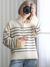 Load image into Gallery viewer, Klkxmyt Women Sweater 2023 Fashion Stripe Loose Zipper Knitting Sweaters Vintage Long Sleeve Asymmetry Female Pullover Tops
